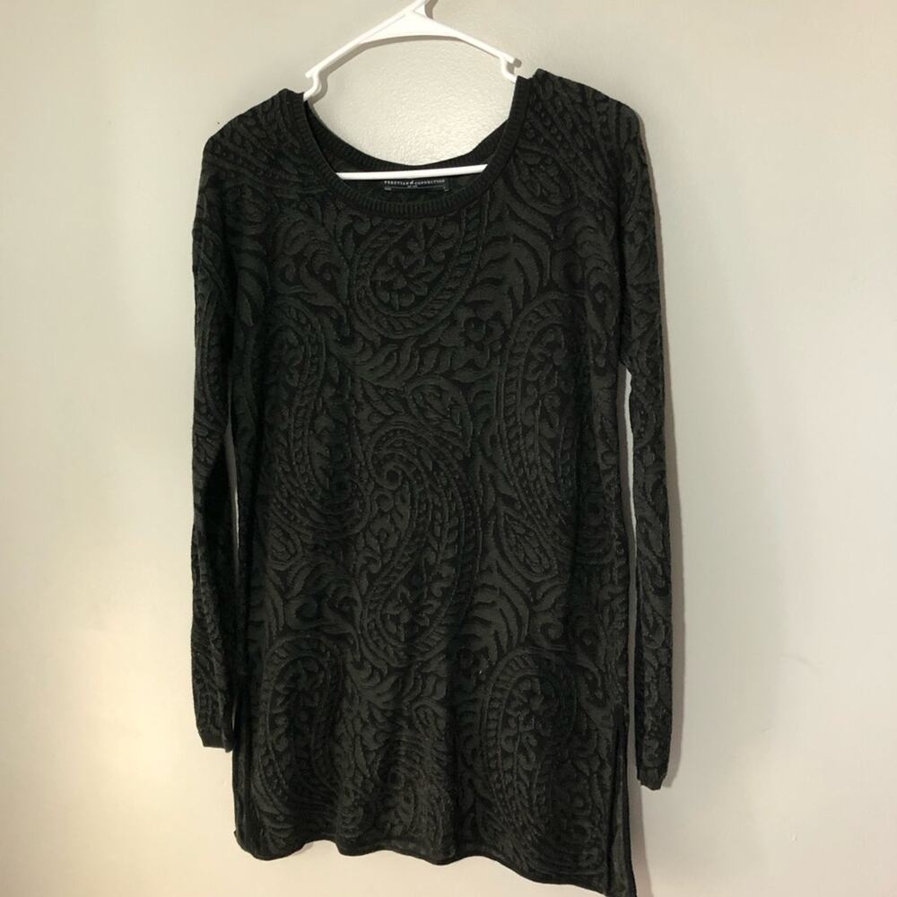 Peruvian Connection pima cotton black green knit long sleeve pullover tunic S